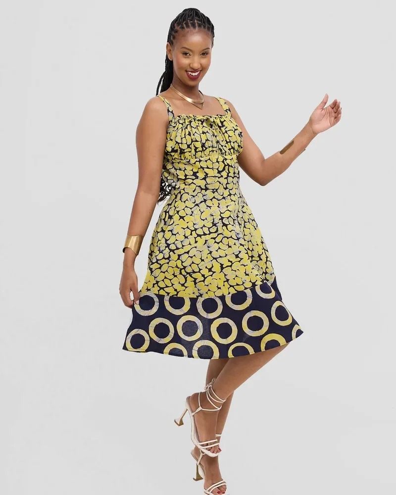 Frenzy Printed Nuru Corset Skater Dress - Yellow view 2